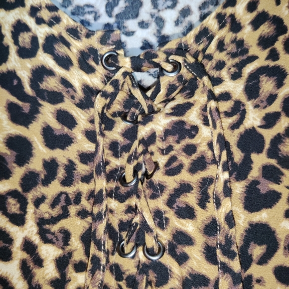 Idyllwind Miranda Lambert Leopard Animal Print Long Sleeve Lace Up Mini Dress - Picture 7 of 16